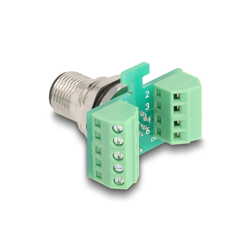 Delock M12 Übergabemodul Adapter A-kodiert 8 Pin Stecker zu 9 Pin Terminalblock zum Einbau