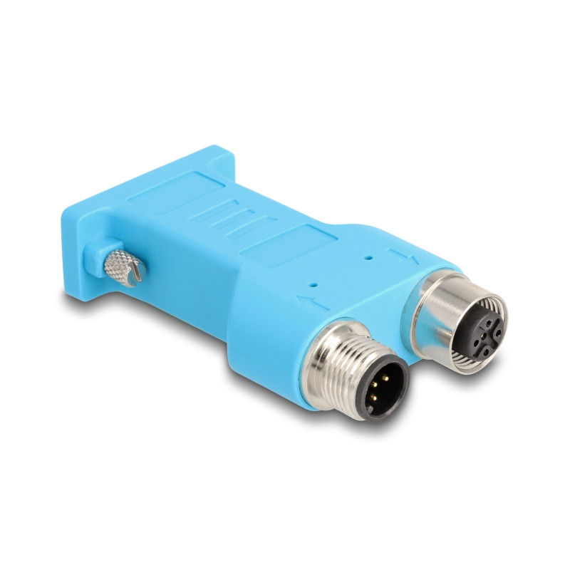 Delock D-Sub 9 Buchse zu M12 Stecker und Buchse A-kodiert 5 Pin CAN Bus Verteiler 180° blau