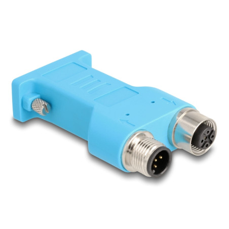 Delock D-Sub 9 Buchse zu M12 Stecker und Buchse A-kodiert 5 Pin CAN Bus Verteiler 180° blau
