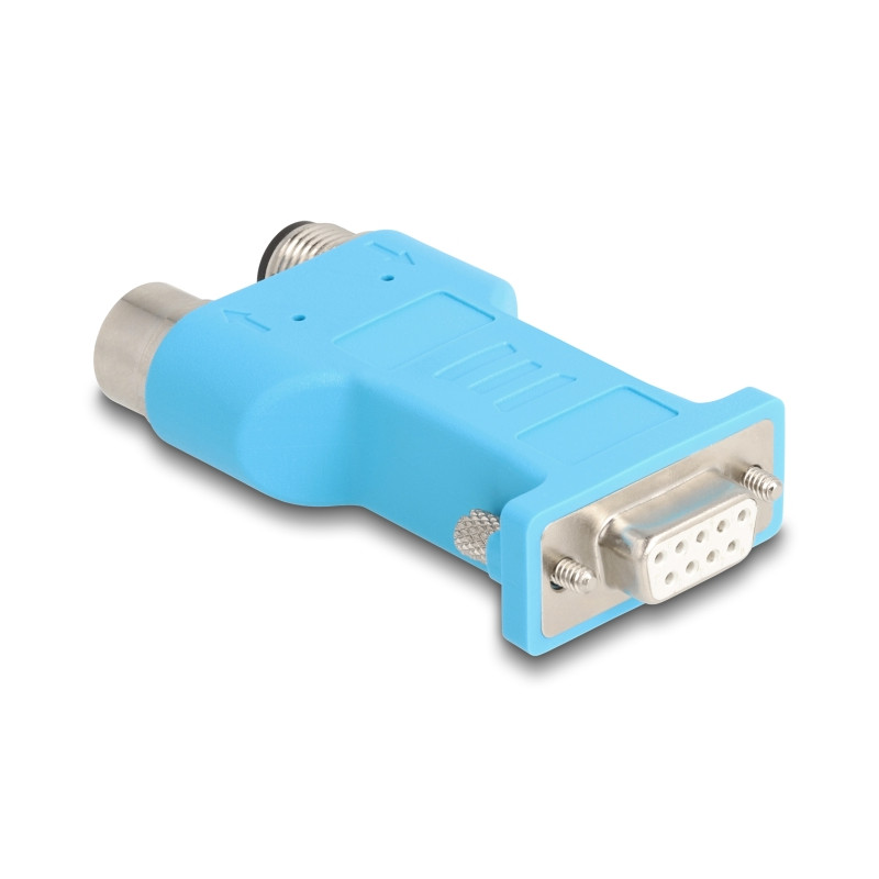 Delock D-Sub 9 Buchse zu M12 Stecker und Buchse A-kodiert 5 Pin CAN Bus Verteiler 180° blau