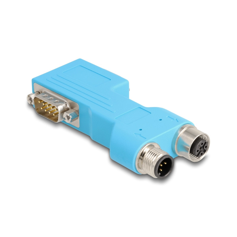 Delock D-Sub 9 Stecker und Buchse zu M12 Stecker und Buchse A-kodiert 5 pin CAN Bus Verteiler 90° blau