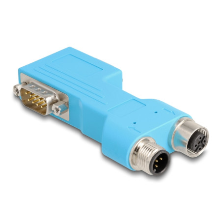 Delock D-Sub 9 Stecker und Buchse zu M12 Stecker und Buchse A-kodiert 5 pin CAN Bus Verteiler 90° blau