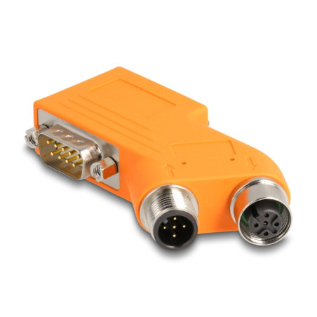 Delock D-Sub 9 Stecker und Buchse zu M12 Stecker und Buchse A-kodiert 5 pin CAN Bus Verteiler 35° orange