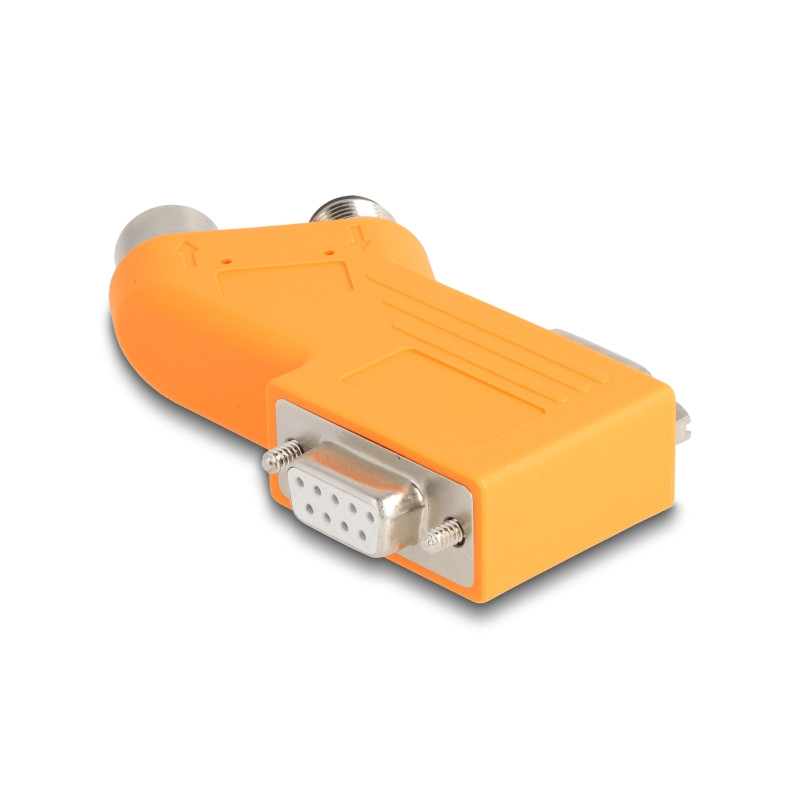 Delock D-Sub 9 Stecker und Buchse zu M12 Stecker und Buchse A-kodiert 5 pin CAN Bus Verteiler 35° orange