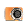 Delock M12 Adapter A-kodiert 8 Pin Buchse zu RJ45 Buchse Cat.5e mit Befestigungsloch 90° gewinkelt orange