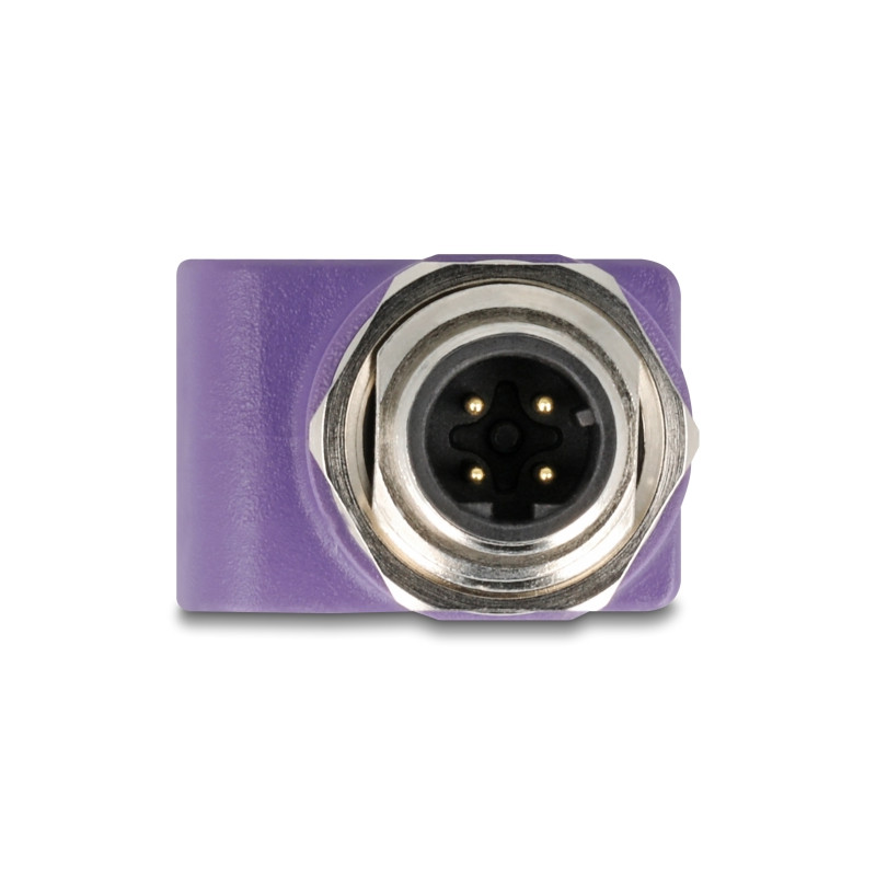 Delock M12 Adapter D-kodiert 4 Pin Stecker zu RJ45 Buchse Cat.5e mit Befestigungsloch gerade violett