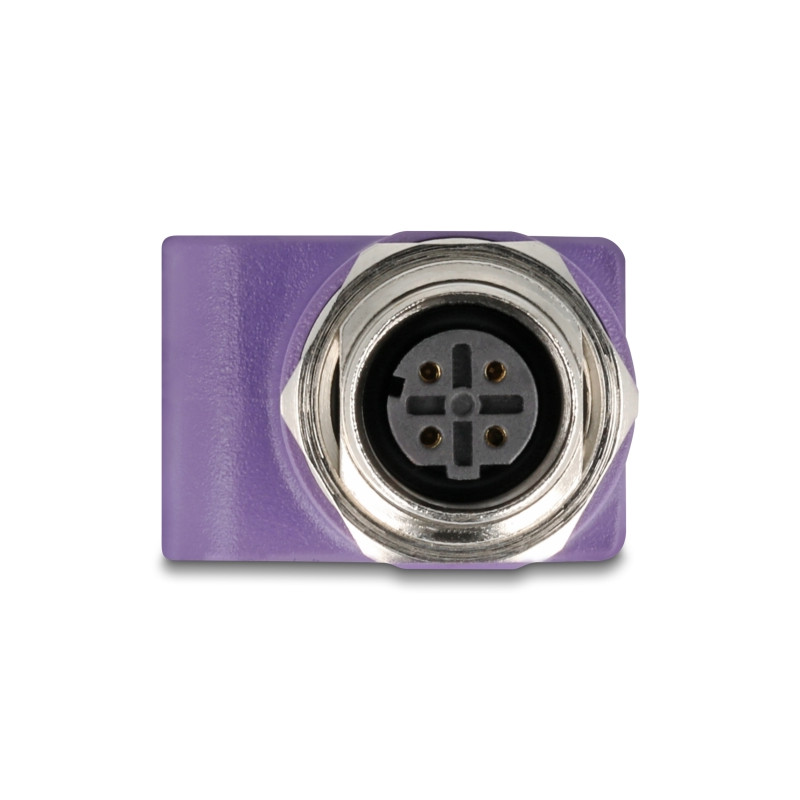 Delock M12 Adapter D-kodiert 4 Pin Buchse zu RJ45 Buchse Cat.5e mit Befestigungsloch gerade violett