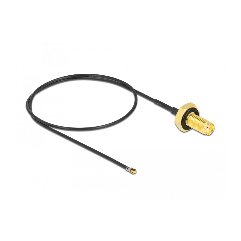 Delock Antennenkabel SMA Buchse zum Einbau zu I-PEX Inc., MHF® 4L LK Stecker 1.37 35 cm Gewindelänge 10 mm spritzwassergeschützt