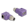 Delock M12 Adapter D-kodiert 4 Pin Buchse zu RJ45 Buchse Cat.5e mit Befestigungsloch 90° gewinkelt violett