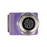 Delock M12 Adapter D-kodiert 4 Pin Buchse zu RJ45 Buchse Cat.5e mit Befestigungsloch 90° gewinkelt violett