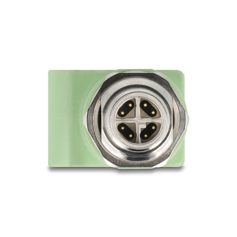 Delock M12 Adapter X-kodiert 8 Pin Stecker zu RJ45 Buchse Cat.5e mit Befestigungsloch gerade grün