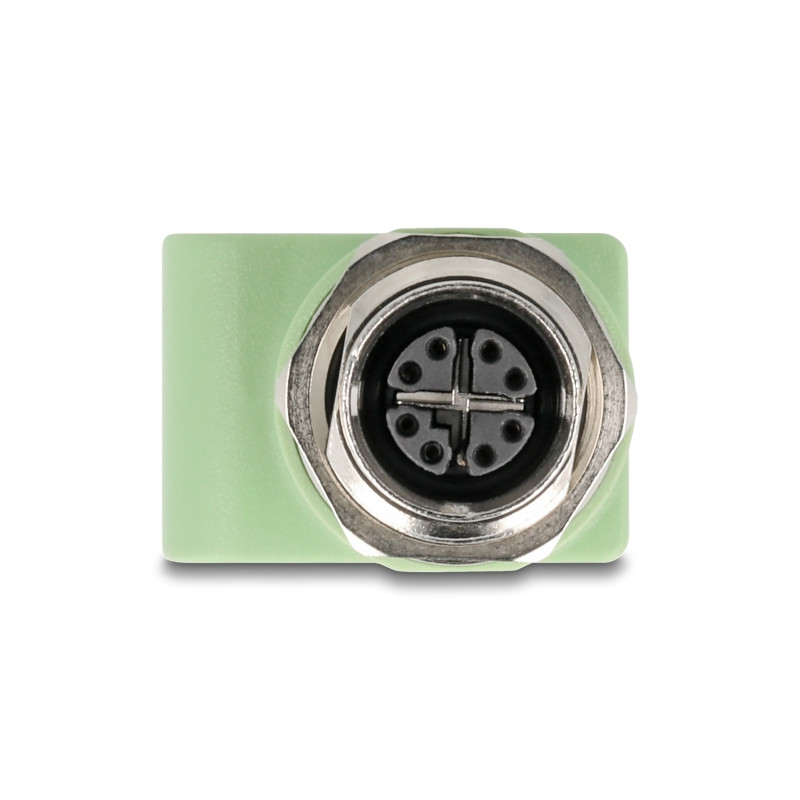 Delock M12 Adapter X-kodiert 8 Pin Buchse zu RJ45 Buchse Cat.5e mit Befestigungsloch gerade grün