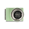 Delock M12 Adapter X-kodiert 8 Pin Buchse zu RJ45 Buchse Cat.5e mit Befestigungsloch 90° gewinkelt grün