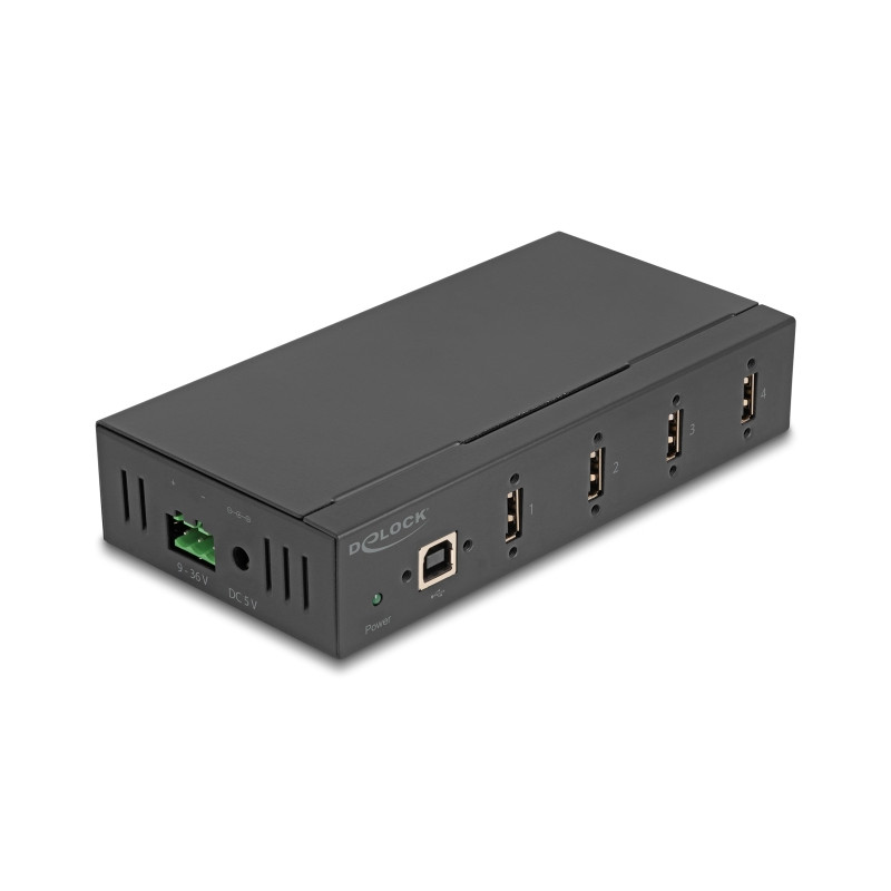 Delock Industrie Hub 4 x USB 2.0 Typ-A mit 15 kV ESD Schutz und Hutschienenbefestigung
