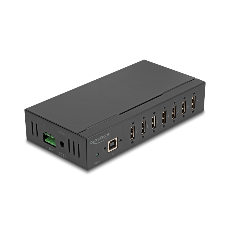 Delock Industrie Hub 7 x USB 2.0 Typ-A mit 15 kV ESD Schutz und Hutschienenbefestigung