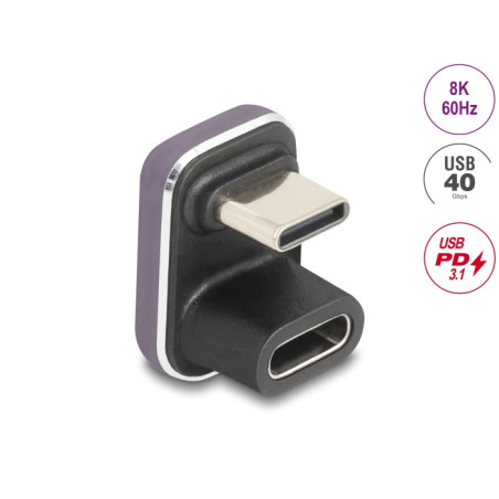 Delock USB-C™ Adapter 180° gewinkelt 40 Gbps PD 3.1 240 W Stecker zu Buchse U-Form 8K 60 Hz Metall