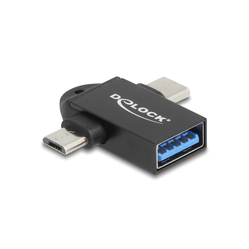Delock Adapter USB 10 Gbps 2 in 1 USB-A Buchse zu USB Type-C™ Stecker + USB Micro-B Stecker OTG