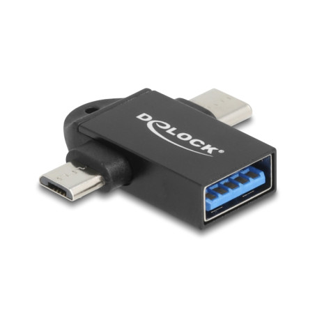Delock Adapter USB 10 Gbps 2 in 1 USB-A Buchse zu USB Type-C™ Stecker + USB Micro-B Stecker OTG