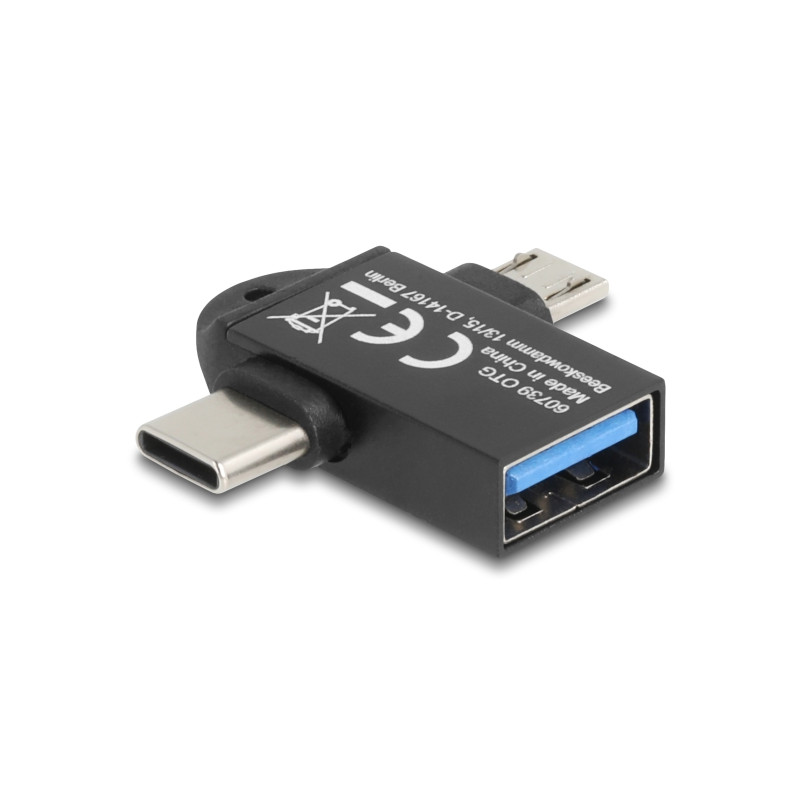 Delock Adapter USB 10 Gbps 2 in 1 USB-A Buchse zu USB Type-C™ Stecker + USB Micro-B Stecker OTG