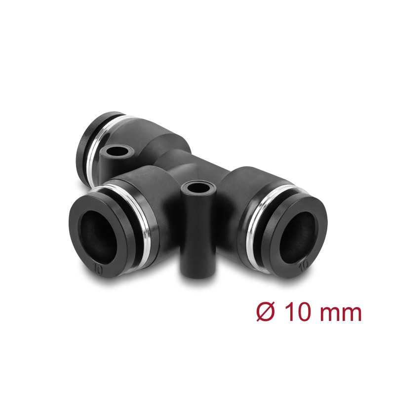 Delock Steckverbinder Pneumatik / Pneumatik Schnellsteckverbinder 10 mm mit zwei Befestigungslöchern T-Form