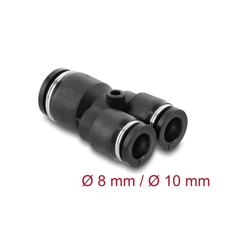 Delock Steckverbinder Pneumatik / Pneumatik Schnellsteckverbinder 2 x 8 mm zu 1 x 10 mm mit Befestigungsloch Y-Form
