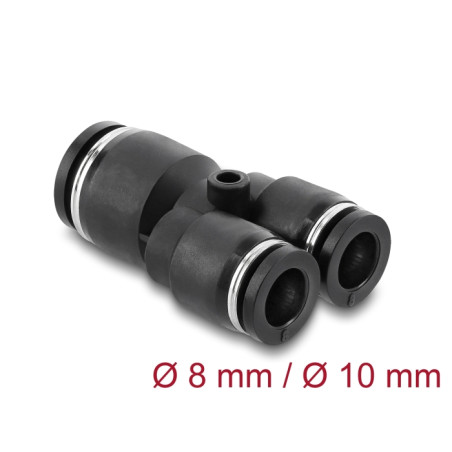 Delock Steckverbinder Pneumatik / Pneumatik Schnellsteckverbinder 2 x 8 mm zu 1 x 10 mm mit Befestigungsloch Y-Form