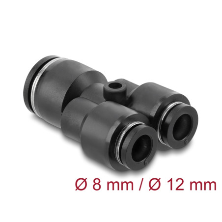 Delock Steckverbinder Pneumatik / Pneumatik Schnellsteckverbinder 2 x 8 mm zu 1 x 12 mm mit Befestigungsloch Y-Form