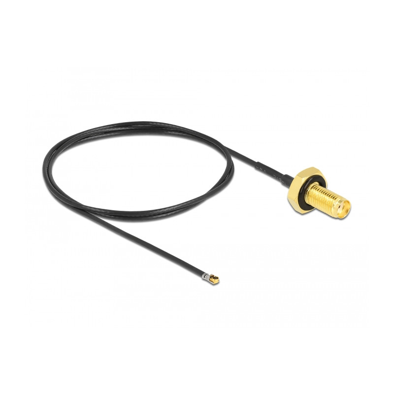 Delock Antennenkabel SMA Buchse zum Einbau zu I-PEX Inc., MHF® 4L LK Stecker 1.37 50 cm Gewindelänge 10 mm spritzwassergeschützt