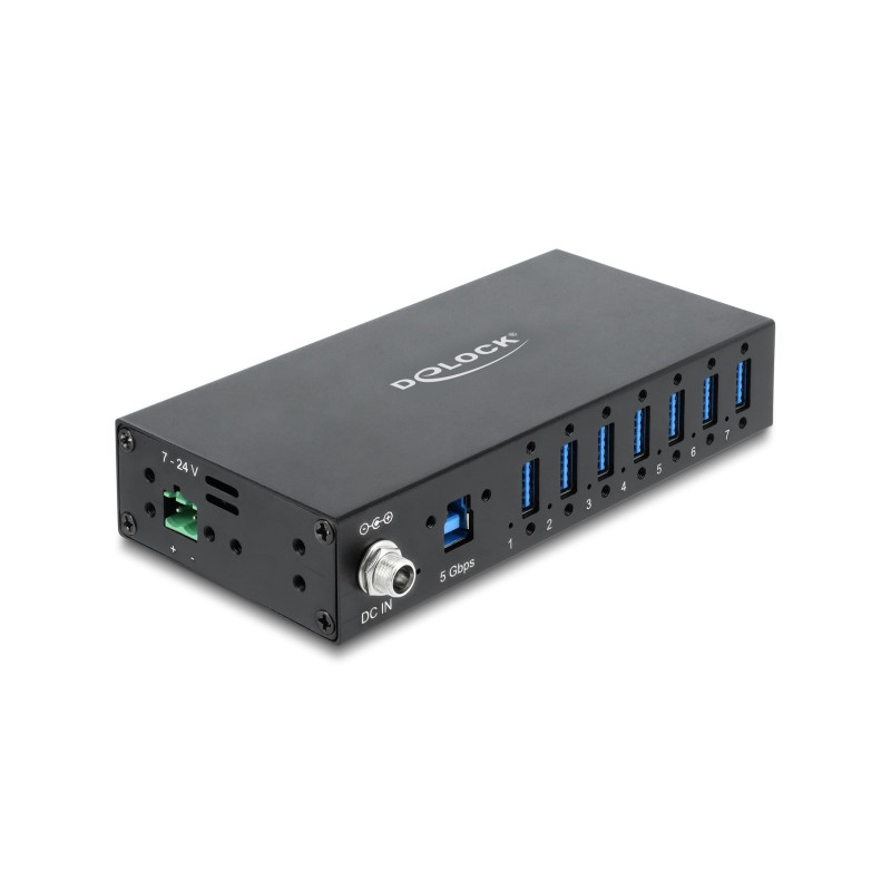 Delock Industrie Hub 7 x USB 5 Gbps Typ-A mit 8 kV ESD Schutz und Hutschienenbefestigung