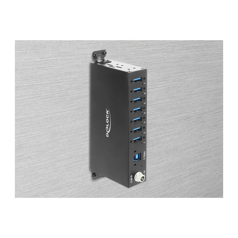 Delock Industrie Hub 7 x USB 5 Gbps Typ-A mit 8 kV ESD Schutz und Hutschienenbefestigung
