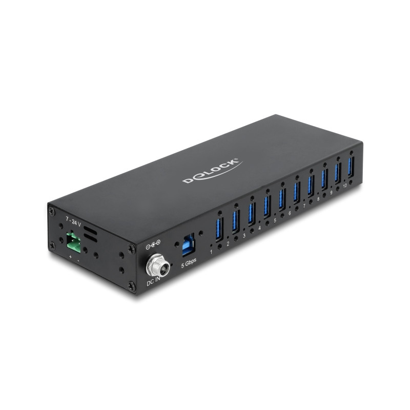 Delock Industrie Hub 10 x USB 5 Gbps Typ-A mit 8 kV ESD Schutz und Hutschienenbefestigung