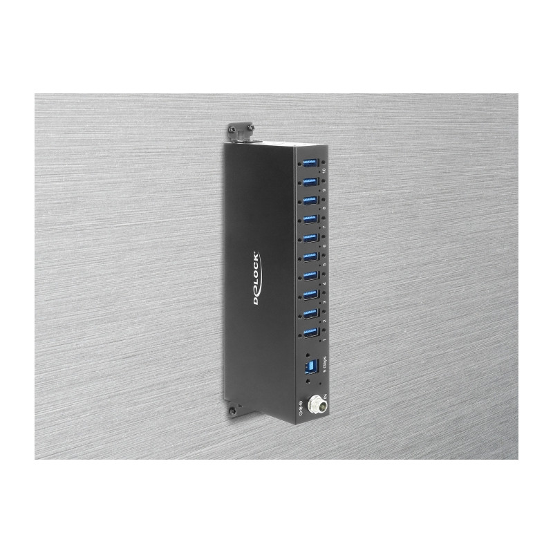 Delock Industrie Hub 10 x USB 5 Gbps Typ-A mit 8 kV ESD Schutz und Hutschienenbefestigung