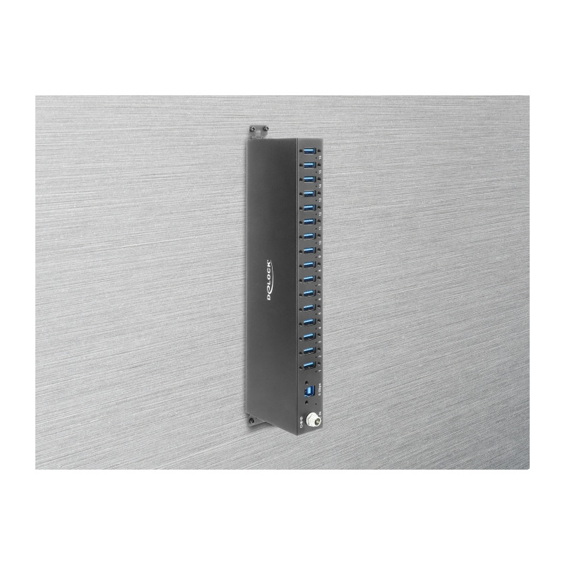 Delock Industrie Hub 16 x USB 5 Gbps Typ-A mit 8 kV ESD Schutz und Hutschienenbefestigung