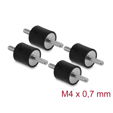 Delock Vibrationsdämpfer M4 x 0,7 mm D 15 x H 15 mm mit 2 x Außengewinde 4 Stück schwarz