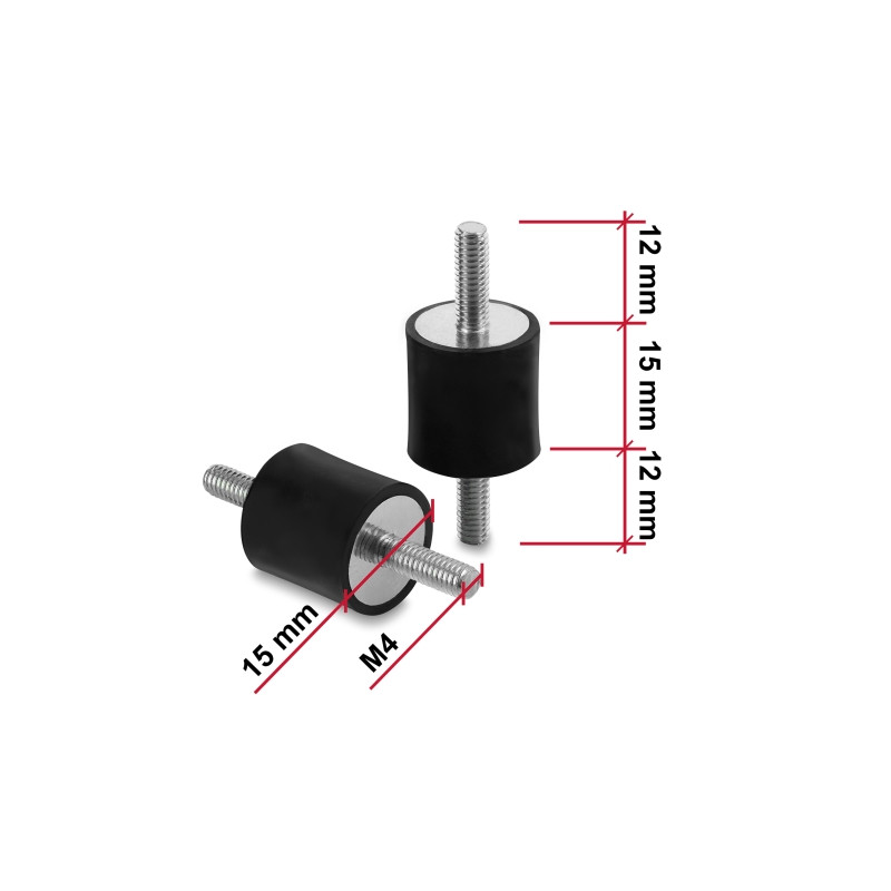 Delock Vibrationsdämpfer M4 x 0,7 mm D 15 x H 15 mm mit 2 x Außengewinde 4 Stück schwarz