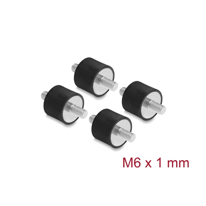 Delock Vibrationsdämpfer M6 x 1 mm D 20 x H 15 mm mit 2 x Außengewinde 4 Stück schwarz