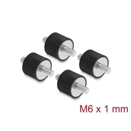 Delock Vibrationsdämpfer M6 x 1 mm D 20 x H 15 mm mit 2 x Außengewinde 4 Stück schwarz