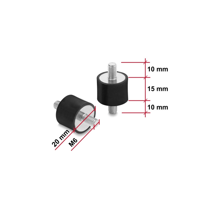 Delock Vibrationsdämpfer M6 x 1 mm D 20 x H 15 mm mit 2 x Außengewinde 4 Stück schwarz