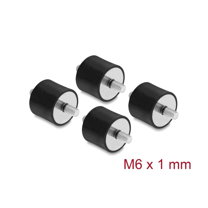 Delock Vibrationsdämpfer M6 x 1 mm D 25 x H 20 mm mit 2 x Außengewinde 4 Stück schwarz