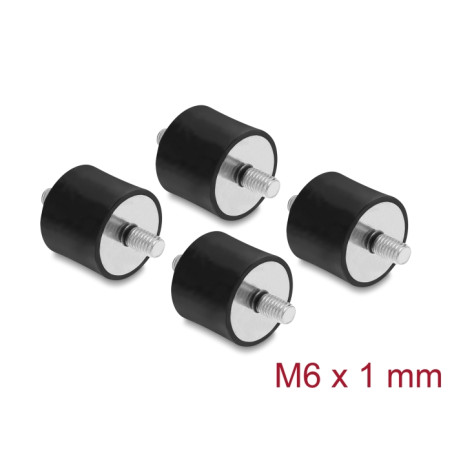Delock Vibrationsdämpfer M6 x 1 mm D 25 x H 20 mm mit 2 x Außengewinde 4 Stück schwarz