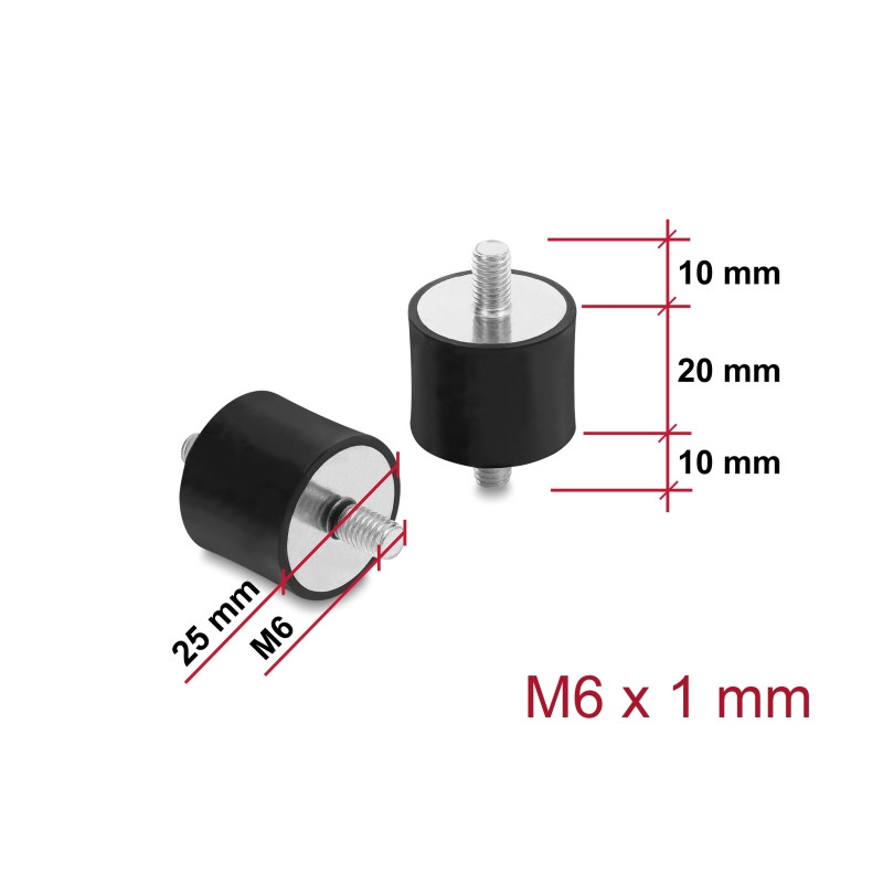 Delock Vibrationsdämpfer M6 x 1 mm D 25 x H 20 mm mit 2 x Außengewinde 4 Stück schwarz