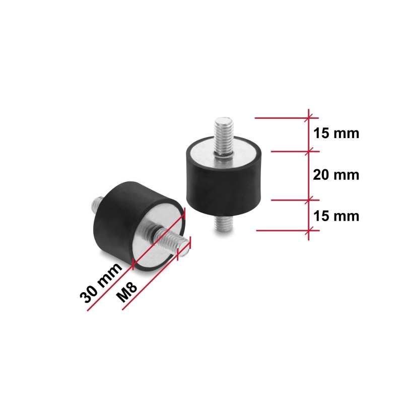 Delock Vibrationsdämpfer M8 x 1,25 mm D 30 x H 20 mm mit 2 x Außengewinde 4 Stück schwarz