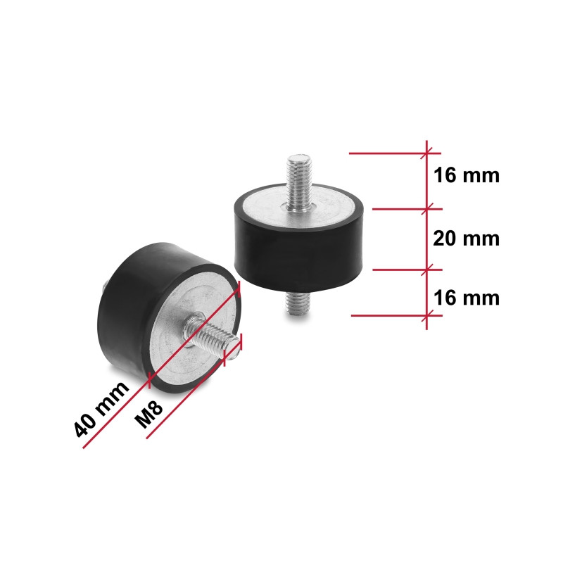 Delock Vibrationsdämpfer M8 x 1,25 mm D 40 x H 20 mm mit 2 x Außengewinde 4 Stück schwarz