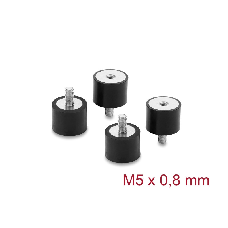 Delock Vibrationsdämpfer M5 x 0,8 mm D 20 x H 15 mm mit Innen und Außengewinde 4 Stück schwarz