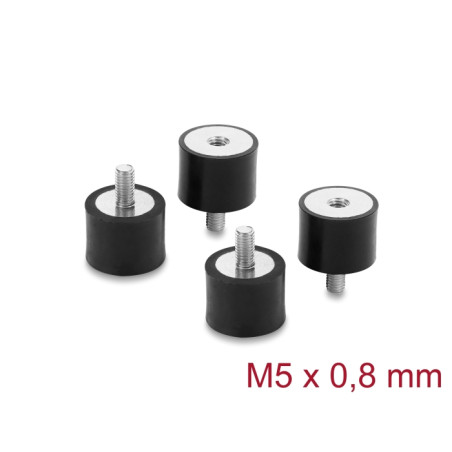 Delock Vibrationsdämpfer M5 x 0,8 mm D 20 x H 15 mm mit Innen und Außengewinde 4 Stück schwarz