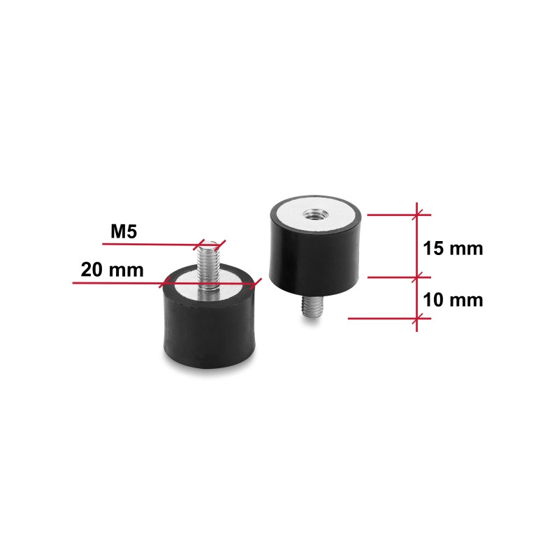 Delock Vibrationsdämpfer M5 x 0,8 mm D 20 x H 15 mm mit Innen und Außengewinde 4 Stück schwarz