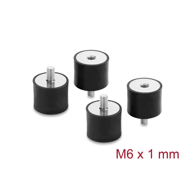Delock Vibrationsdämpfer M6 x 1 mm D 25 x H 20 mm mit Innen und Außengewinde 4 Stück schwarz
