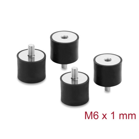 Delock Vibrationsdämpfer M6 x 1 mm D 25 x H 20 mm mit Innen und Außengewinde 4 Stück schwarz