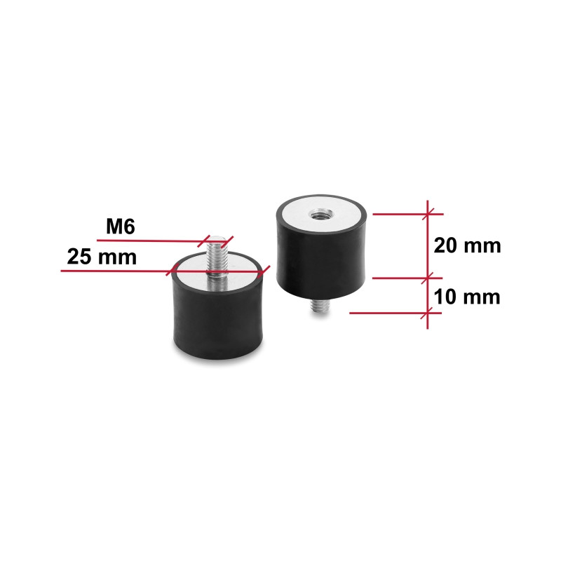 Delock Vibrationsdämpfer M6 x 1 mm D 25 x H 20 mm mit Innen und Außengewinde 4 Stück schwarz