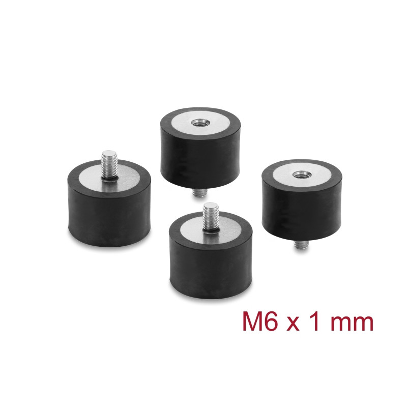 Delock Vibrationsdämpfer M6 x 1 mm D 30 x H 20 mm mit Innen und Außengewinde 4 Stück schwarz